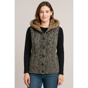 BOHO Natural Reflections Faux Fur Collar Sweater Vest Women’s sz XL Cozy Knit